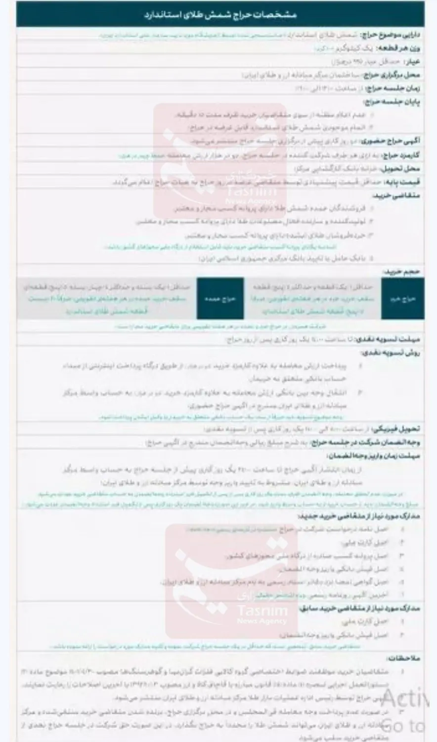 قیمت طلا , بانک مرکزی جمهوری اسلامی ایران , 