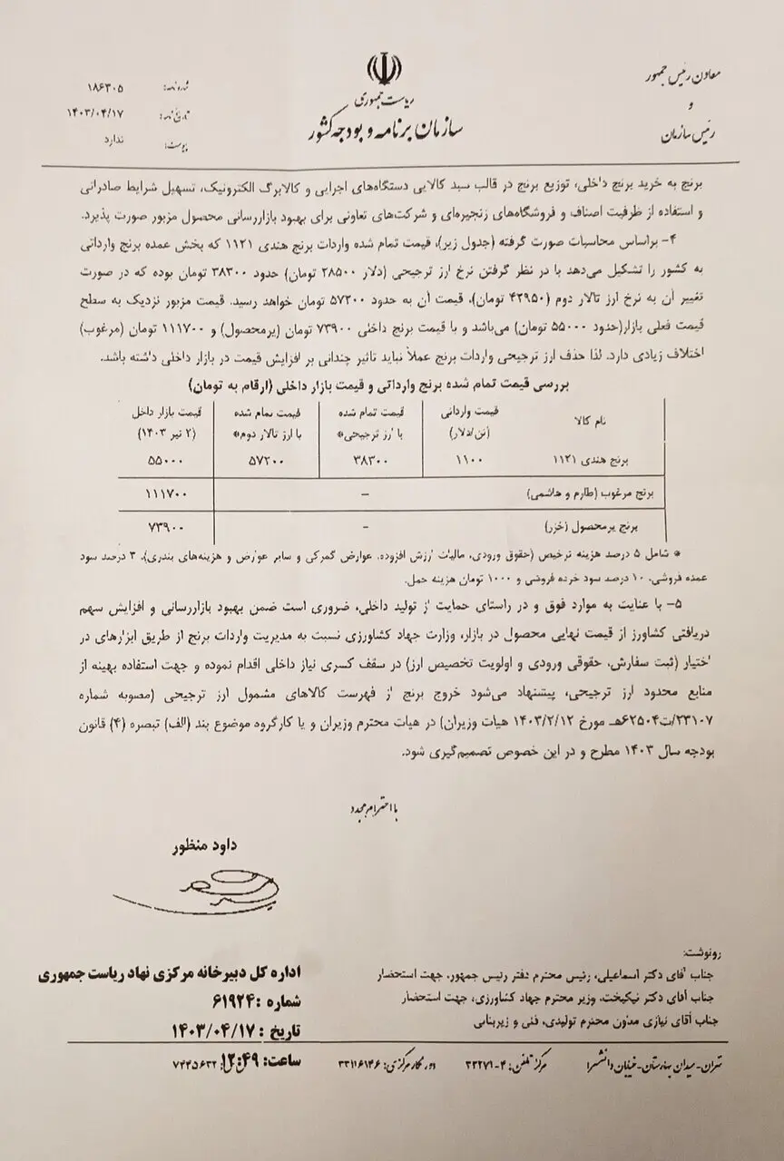 حذف ارز ترجیحی برنج