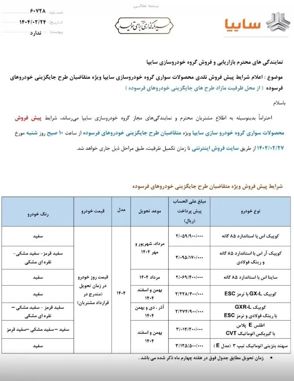 طرح فروش سایپا
