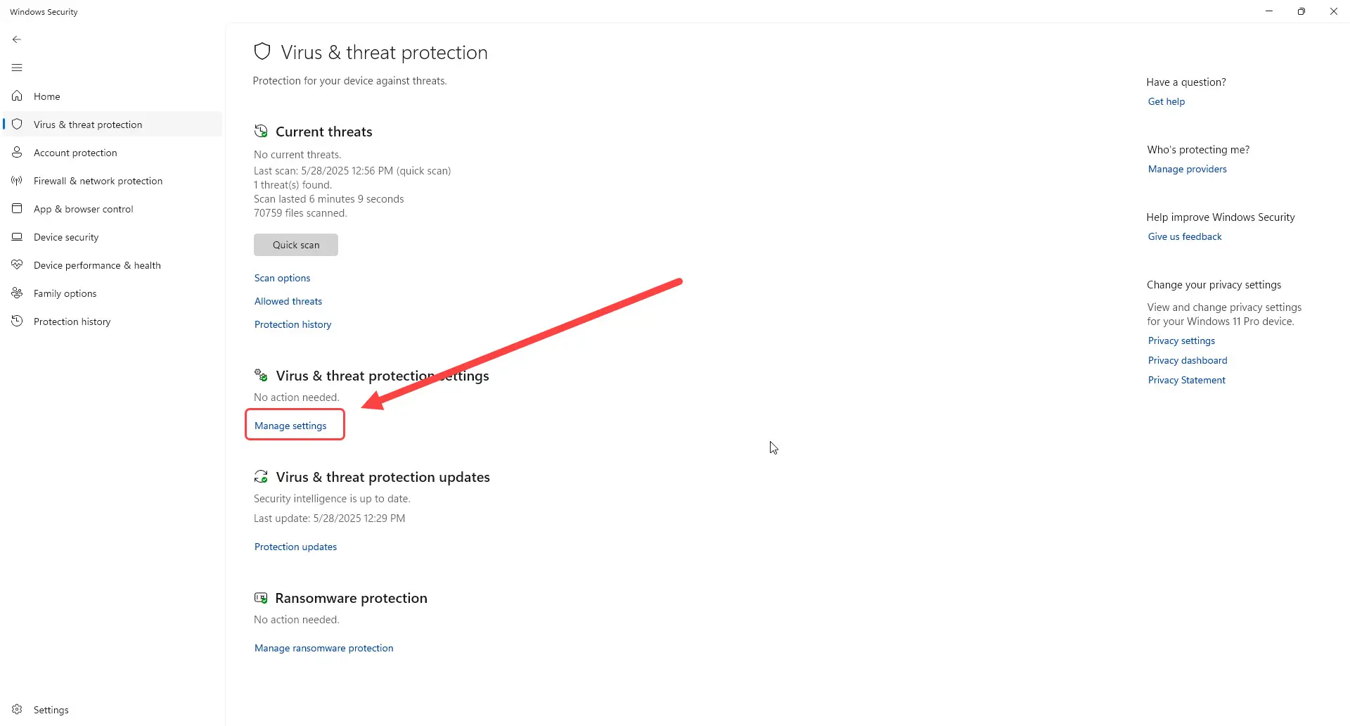 تنظیمات Windows Security