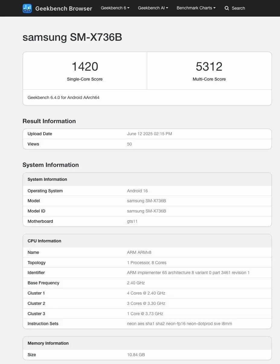 امتیاز تراشه تبلت گلکسی تب S11