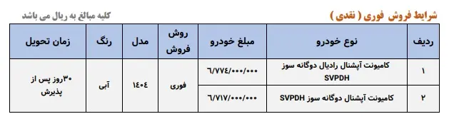 اعلام شرایط فوری نقدی محصولات زامیاد (نوروز 1404)