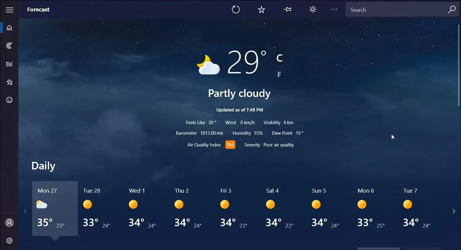 برنامه وضعیت آب‌وهوا MSN Weather