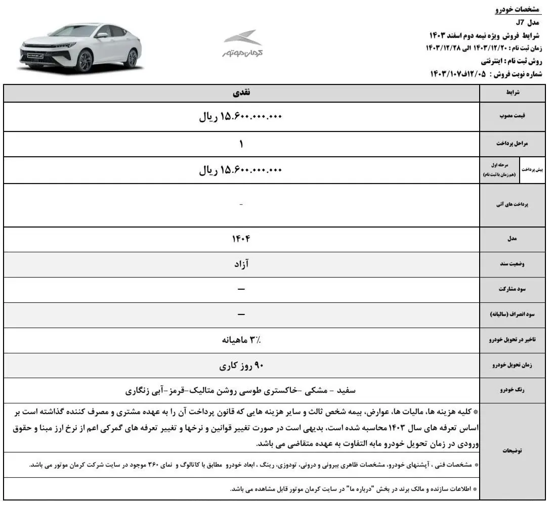 بخشنامه فروش عیدانه محصولات کرمان موتور