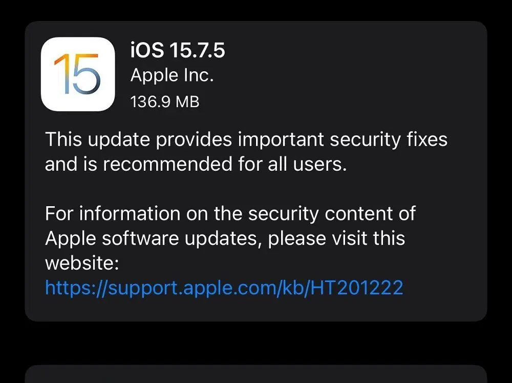 سیستم‌عامل iOS 15.7.5