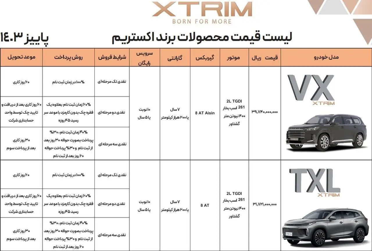 شرایط جدید فروش 2 مدل اکستریم (آذر 1403)