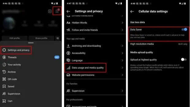 فعال کردن گزینه Data Saver اینستاگرام