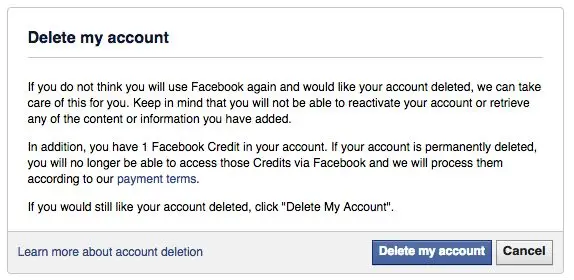 مرحله 8. آیا آماده اید؟ نفس عمیق بکشید. به لینک پایین بروید و دکمه آبی رنگ، "Delete my account"، را فشار دهید
