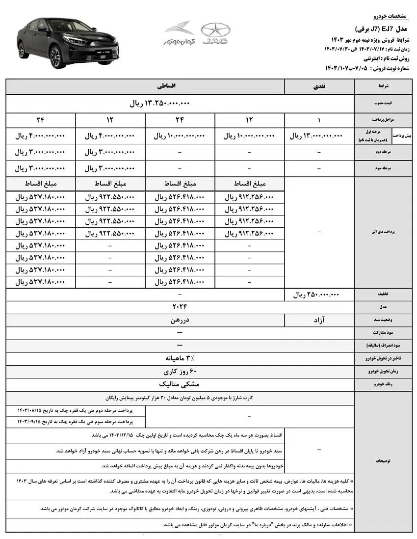 فروش نقد و اقساط جک EJ7 با تخفیف ویژه (مهر 1403)