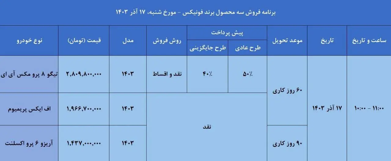 فروش 3 محصول فونیکس از روز شنبه هفته آینده