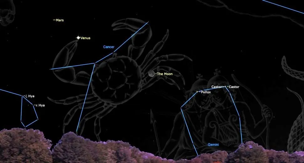 شب‌نشینی تابستانی ماه، زهره و مریخ با ستارگان درخشان